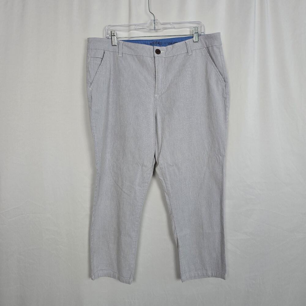 Riders by Lee Slim Crop Pants Women's 18P Blue White Pinstripe EUC